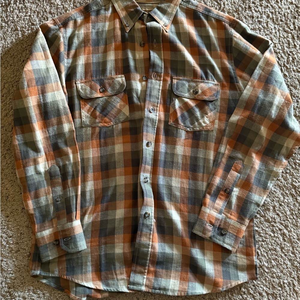 Outdoor Life Casual Plaid Shirt - Orange, Green, Brown